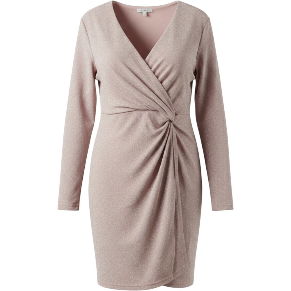 Serra Faux Wrap Dress Rose Gold Metallic Sparkle Long Sleeve Women XL